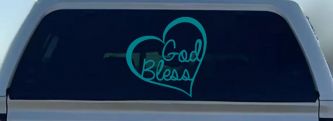 God Bless Inside Heart Christian Car or Truck Window Decal Sticker (Turquoise Blue)