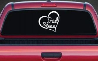 God Bless Inside Heart Christian Car or Truck Window Decal Sticker