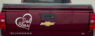 God Bless Inside Heart Christian Car or Truck Window Decal Sticker (White)