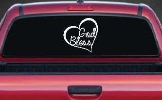 God Bless Inside Heart Christian Car or Truck Window Decal Sticker