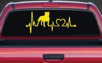 Pit Bull Pitbull Love Heartbeat Lifeline Monitor Car or Truck Window Vinyl Decal Sticker (Yellow)