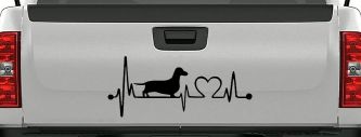 Dachshund Love Heartbeat Lifeline Monitor Dog Car or Truck Window Decal Sticker (Black)