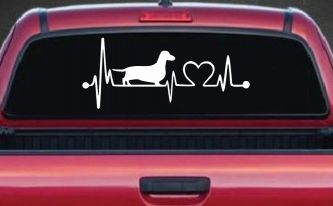 Dachshund Love Heartbeat Lifeline Monitor Dog Car or Truck Window Decal Sticker