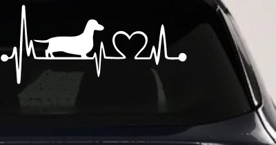Dachshund Love Heartbeat Lifeline Monitor Dog Car or Truck Window Vinyl Decal Sticker