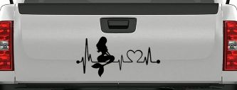 Mermaid Love Heartbeat Lifeline Monitor Car or Truck Window Decal Sticker (Matte Black)