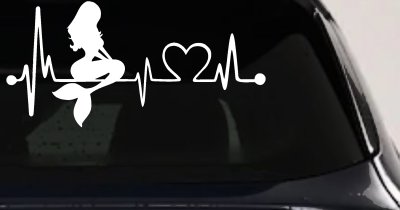 Mermaid Love Heartbeat Lifeline Monitor Car or Truck Window Vinyl Decal Sticker