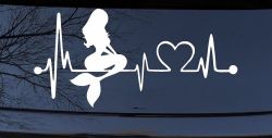 Mermaid Love Heartbeat Lifeline Monitor Car or Truck Window Decal Sticker