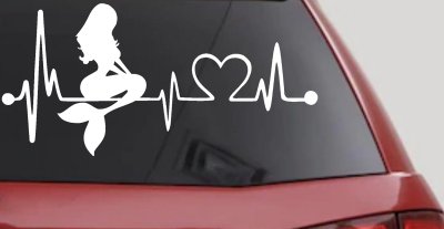 Mermaid Love Heartbeat Lifeline Monitor Car or Truck Window Vinyl Decal Sticker