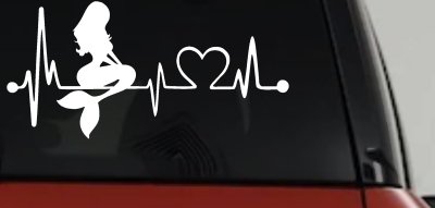 Mermaid Love Heartbeat Lifeline Monitor Car or Truck Window Vinyl Decal Sticker