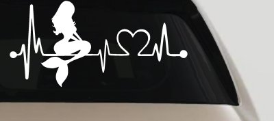 Mermaid Love Heartbeat Lifeline Monitor Car or Truck Window Vinyl Decal Sticker