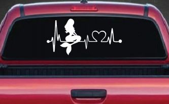 Mermaid Love Heartbeat Lifeline Monitor Car or Truck Window Decal Sticker