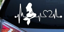 Mermaid Love Heartbeat Lifeline Monitor Car or Truck Window Decal Sticker