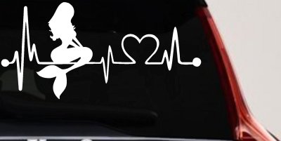 Mermaid Love Heartbeat Lifeline Monitor Car or Truck Window Vinyl Decal Sticker