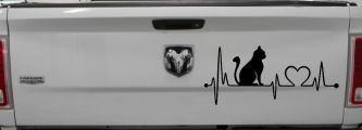 Cat Heartbeat Lifeline Love Car or Truck Window Decal Sticker (Black)