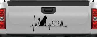 Cat Heartbeat Lifeline Love Car or Truck Window Decal Sticker (Black)