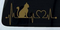 Cat Heartbeat Lifeline Love Car or Truck Window Vinyl Decal Sticker (Gold)