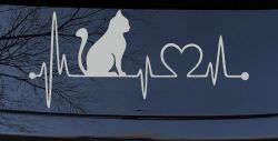 Cat Heartbeat Lifeline Love Car or Truck Window Vinyl Decal Sticker (Light Gray)