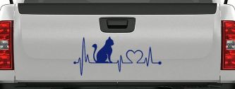 Cat Heartbeat Lifeline Love Car or Truck Window Decal Sticker (Navy)
