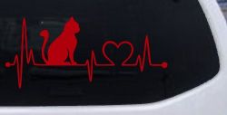 Cat Heartbeat Lifeline Love Car or Truck Window Vinyl Decal Sticker (Red)