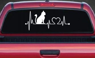Cat Heartbeat Lifeline Love Car or Truck Window Decal Sticker