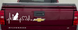 Cat Heartbeat Lifeline Love Car or Truck Window Decal Sticker (White)