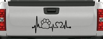 Pet Paw Heartbeat Lifeline Dog Love Car or Truck Window Decal Sticker (Black)