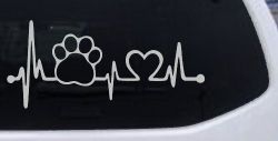 Pet Paw Heartbeat Lifeline Dog Love Car or Truck Window Decal Sticker (Light Gray)