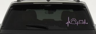 Pet Paw Heartbeat Lifeline Dog Love Car or Truck Window Decal Sticker (Lilac)