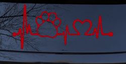 Pet Paw Heartbeat Lifeline Dog Love Car or Truck Window Decal Sticker (Red)