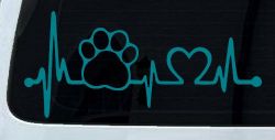 Pet Paw Heartbeat Lifeline Dog Love Car or Truck Window Decal Sticker (Turquoise Blue)