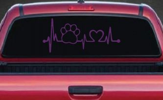 Pet Paw Heartbeat Lifeline Dog Love Car or Truck Window Decal Sticker (Violet)
