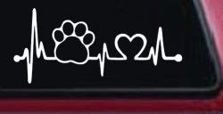 Pet Paw Heartbeat Lifeline Dog Love Car or Truck Window Decal Sticker