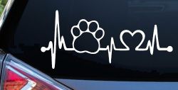 Pet Paw Heartbeat Lifeline Dog Love Car or Truck Window Decal Sticker