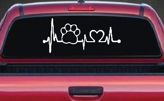 Pet Paw Heartbeat Lifeline Dog Love Car or Truck Window Decal Sticker