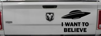 I Want To Believe Alien Flying Saucer Car or Truck Window Decal Sticker (Black)