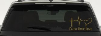 Faith Hope Love Cross and Heart Heartbeat Christian Car or Truck Window Decal Sticker (Gold)