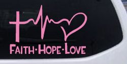 Faith Hope Love Cross and Heart Heartbeat Christian Car or Truck Window Decal Sticker (Pink)