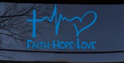Faith Hope Love Cross and Heart Heartbeat Christian Car or Truck Window Decal Sticker (Sky Blue)
