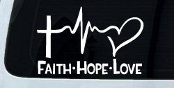 Faith Hope Love Cross and Heart Heartbeat Christian Car or Truck Window Decal Sticker
