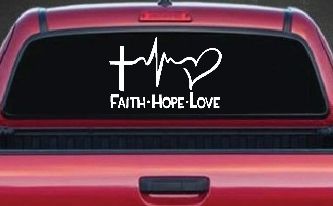 Faith Hope Love Cross and Heart Heartbeat Christian Car or Truck Window Decal Sticker