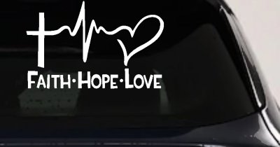Faith Hope Love Cross and Heart Heartbeat Christian Car or Truck Window Vinyl Decal Sticker