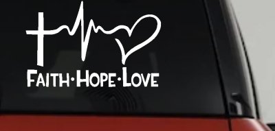 Faith Hope Love Cross and Heart Heartbeat Christian Car or Truck Window Vinyl Decal Sticker