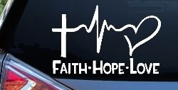 Faith Hope Love Cross and Heart Heartbeat Christian Car or Truck Window Decal Sticker