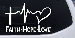 Faith Hope Love Cross and Heart Heartbeat Christian Car or Truck Window Decal Sticker