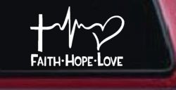Faith Hope Love Cross and Heart Heartbeat Christian Car or Truck Window Decal Sticker