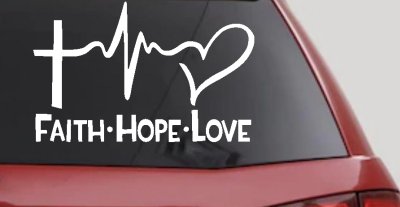 Faith Hope Love Cross and Heart Heartbeat Christian Car or Truck Window Vinyl Decal Sticker