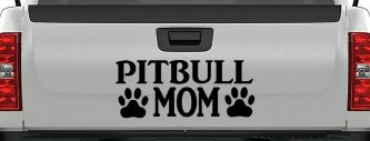Pitbull Mom with Paw Prints Car or Truck Window Vinyl Decal Sticker (Black)