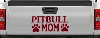 Pitbull Mom with Paw Prints Car or Truck Window Decal Sticker (Burgundy)