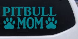 Pitbull Mom with Paw Prints Car or Truck Window Vinyl Decal Sticker (Turquoise Blue)