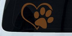 Animal Lover Heart with Cat or Dog Paw Print Car or Truck Window Decal Sticker (Copper)